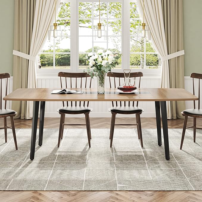Tribesigns Modern Dining Table for 6 People, 70.86L x30.71W x 29.52H Inches Rectangle Kitchen Table Patio Table for Backyard,Dinning Room&Kitchen,Light Walnut