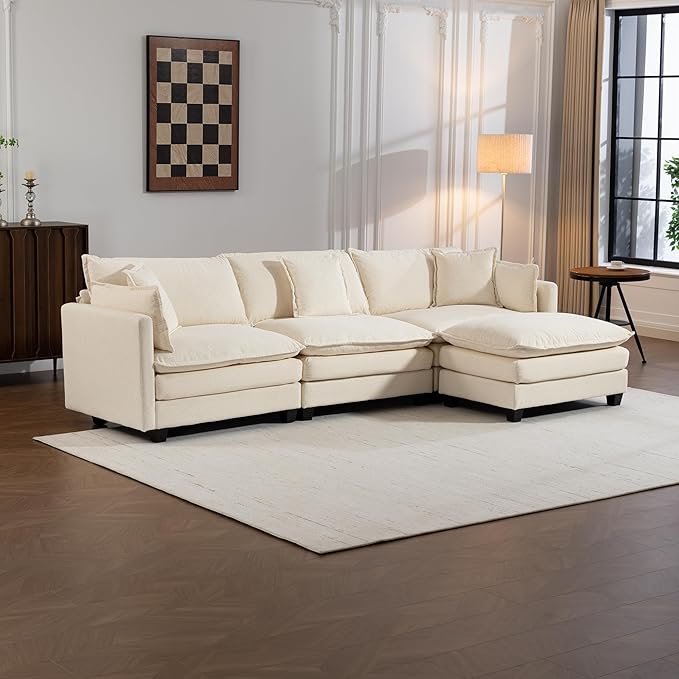 Eafurn Oversized Reversible Modular Sectional Sofa with Movable Ottoman, Convertible L Shaped Corner Couch Modern Chenille Sofa Set w/Double Layers Seat Cushions for Living Room Apartment