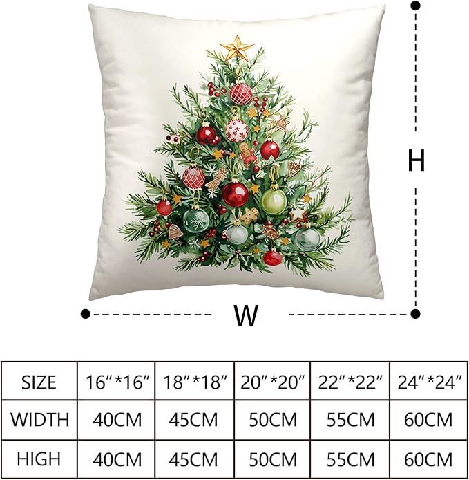 Set of 2 Christmas Tree Pillow Covers Xmas Wreath Throw Pillow Covers Red and Green Decorative Pillow Case 18x18 Winter Holiday Cushion Case for Home Decor Couch Sofa