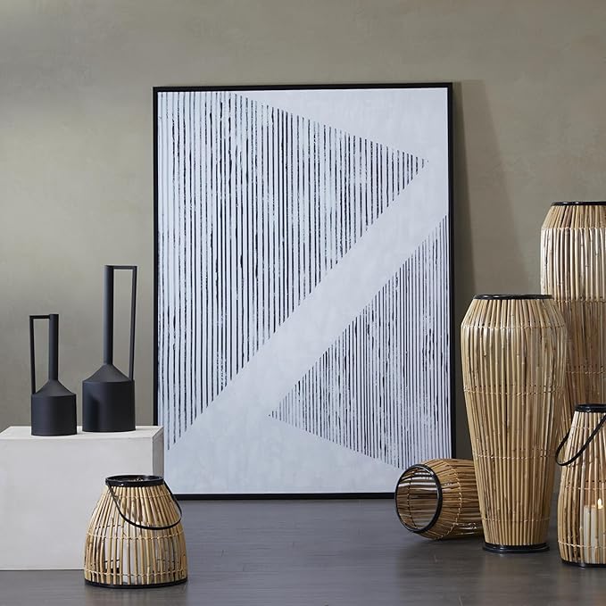 Deco 79 Canvas Geometric Framed Wall Art with Black Frame, 66" x 2" x 48", Black
