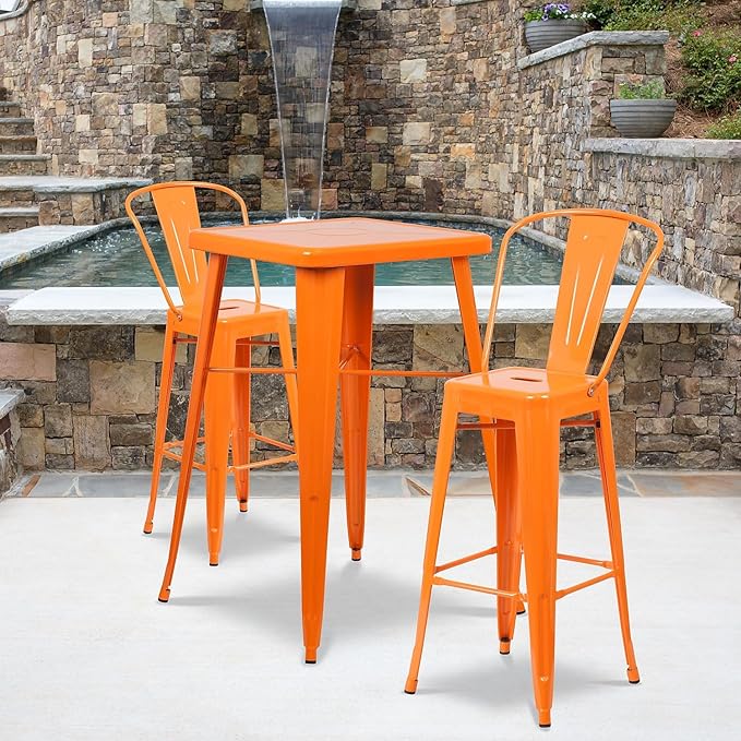 Flash Furniture Lily Commercial Grade 4 Pack 30" High Orange Metal Indoor-Outdoor Barstool with Removable Back