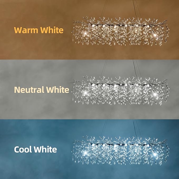 14 Light Modern Tree Branch Chandelier, 47.3" Chrome Rectangular Raindrop Chandelier for Dining Room, Foyer, Kitchen Island Contemporary K9 Crystal Pendant Light Fixture