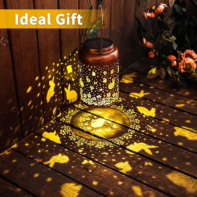 Rabbit Solar Lanterns Outdoor Waterproof Hanging Lights Garden Decor Birthday Gifts for Women Mom Grandma Metal Solar Lantern Decorative Light for Yard,Porch,Patio,Pathway,Backyard