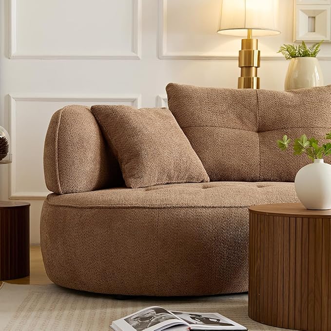 109" Sectional Curved Sofa, Boucle Fabric Upholstered Modern Couch, Oversized 3 Seater Minimalist Comfy Modular Deep Seat Sofas Set for Living Room, Home Office, Bedroom, Apartment, Camel