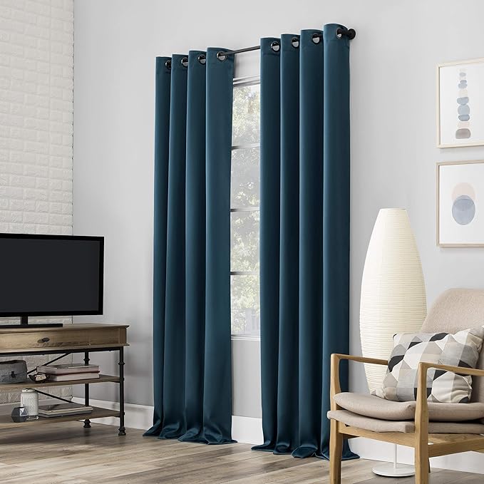 Sun Zero Nordic 2-pack Theater Grade Extreme 100% Blackout Grommet Curtain Panel Pair, 52" x 96", Teal