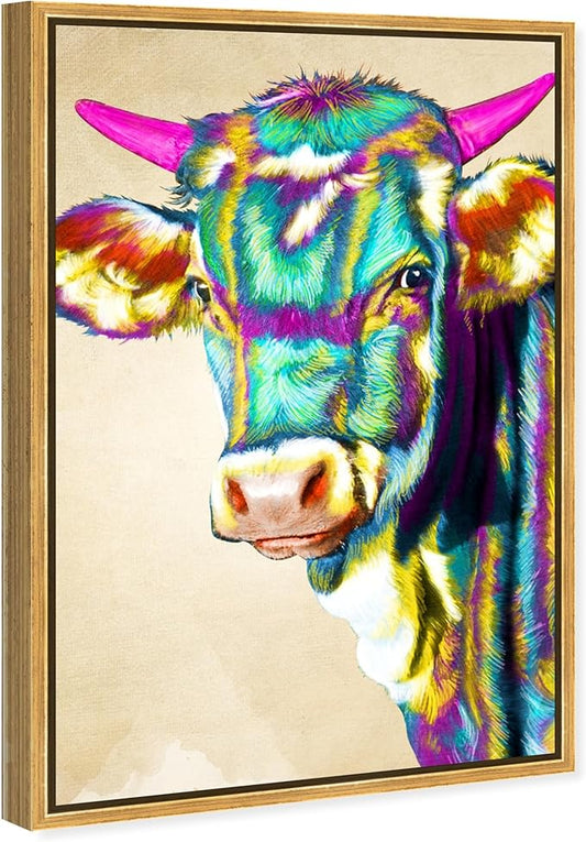 Animals Framed Wall Art Canvas Prints 'Color Glam Cow' Farm Animals