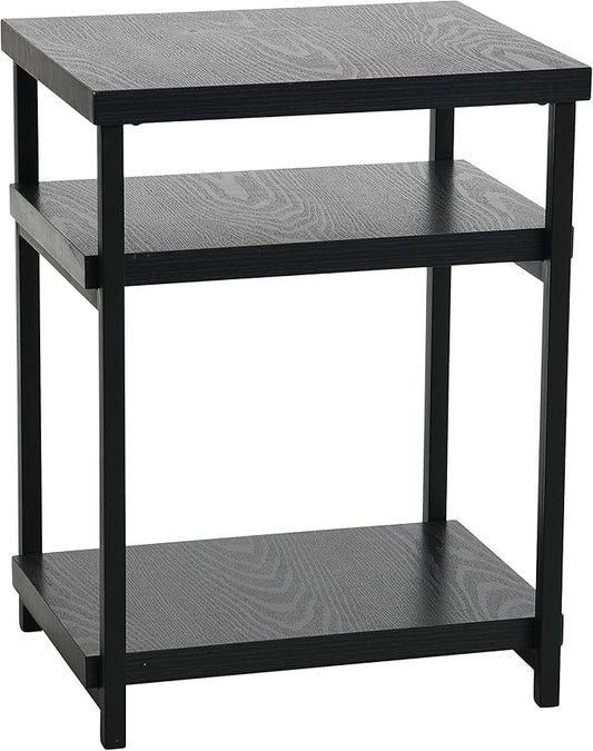 Household Essentials Jamestown Rectangular Side End Table with Storage Shelves Black Oak Wood Grain and Black Metal