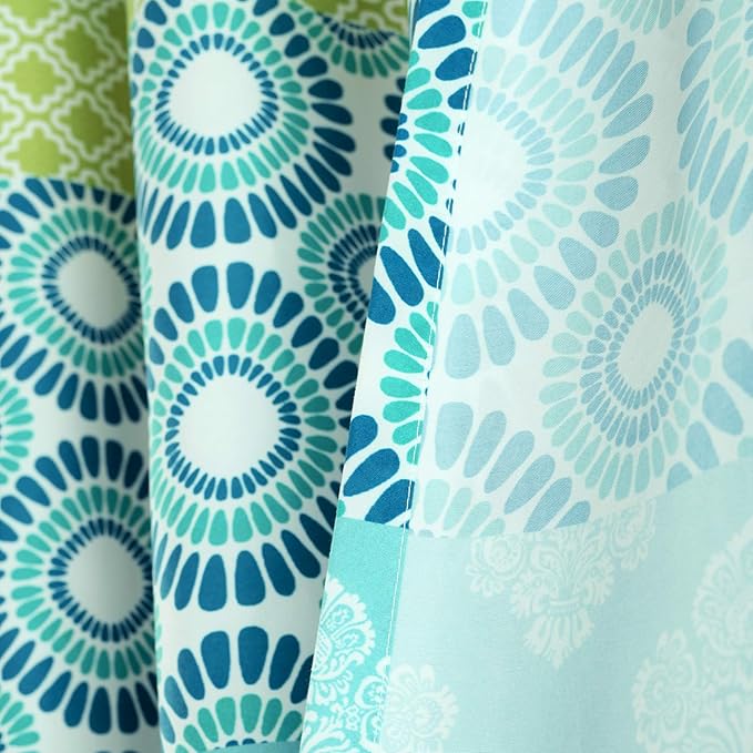 Lush Decor Bohemian Stripe Window Curtain Panels, Pair 52" W x 63" L Blue & Green - Light Filtering Curtains for Bedroom - Boho Curtains - Maximalist Decor