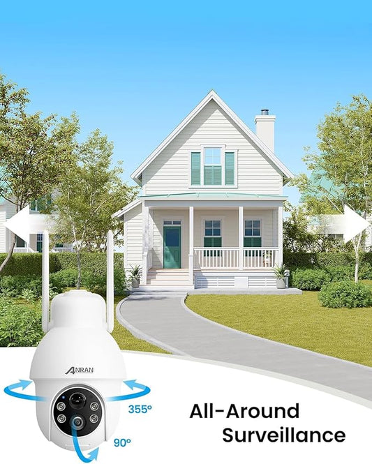 ANRAN 2K Solar Security Camera Outdoor Wireless, WiFi Camera Battery-Powered with 360° PTZ for Home Security, 3MP Color Night Vision, PIR Motion Detection, Two-Way Audio, Compatible with Alexa