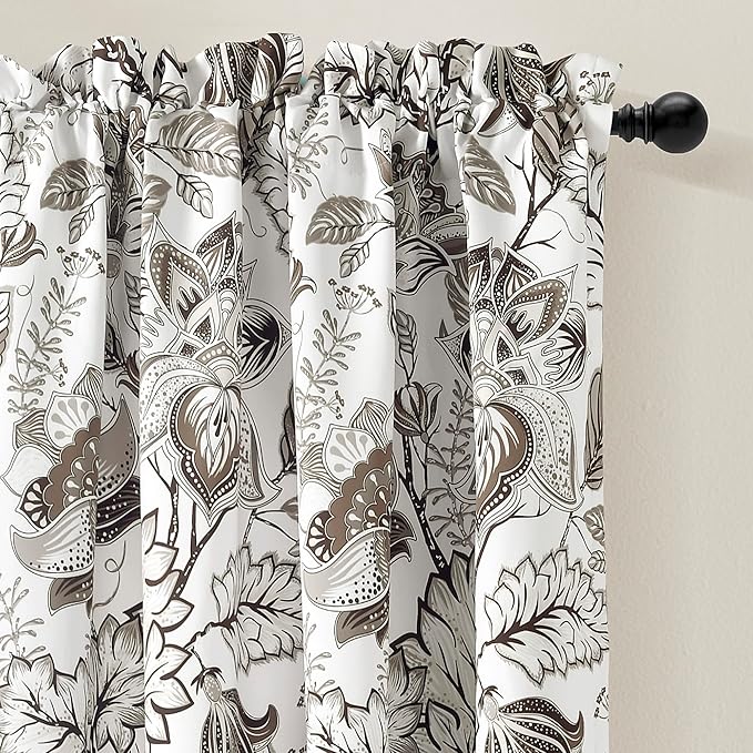Lush Decor Cynthia Jacobean Light Filtering Window Curtain Panel Pair, 84" L x 52" W, Neutral