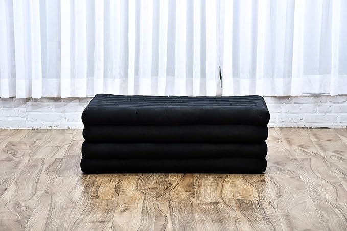 Leewadee Trifold Mattress Standard – Comfortable Thai Massage Pad, Foldable Floor Mattress Filled with Kapok, Perfect to Use as a Sleeping Mat 79 x 28 inches, Black