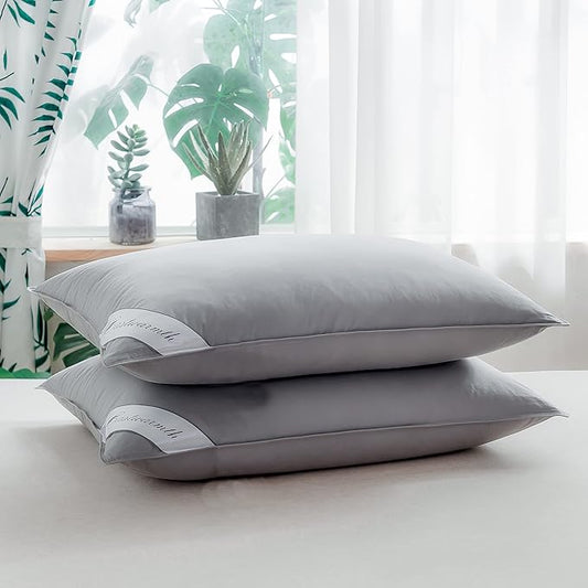 Queen Size Goose Down Feather Pair Pillows Grey Color Bedding Hotel Pillows 100% Cotton Cover Set of Two 20x30inch