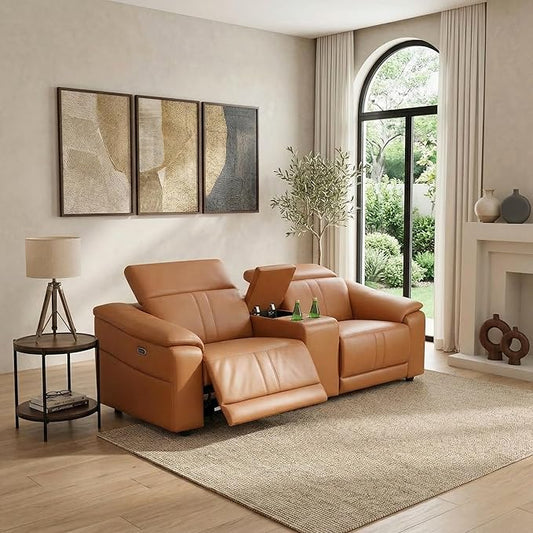 Loveseat Recliner Couch for Living Room, Breathing Leather Reclining Love Seat, 88" Modern Style Sofa Living Room Furniture with Dual Recliner, Storage Console&USB Port