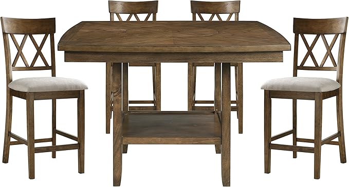 Lexicon Baronscourt 5-Piece Counter Height Dining Set (Cross Back), Light Oak