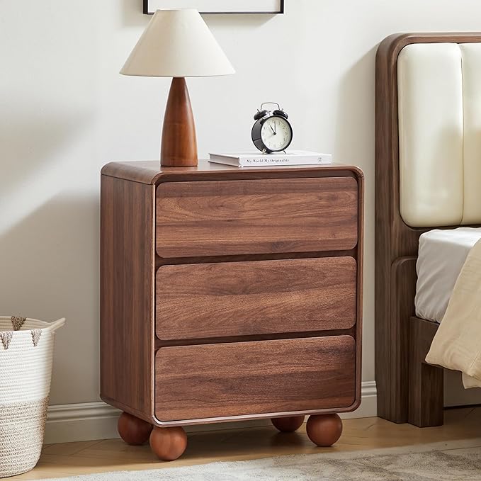 AVZEAR Set of 2 Modern 3 Drawer Dresser for Bedroom, Wooden Dresser Chest of Drawers, Handle Free & Curved Profile Design, Mid Century 3 Drawer Nightstand for Living Room, Walnut