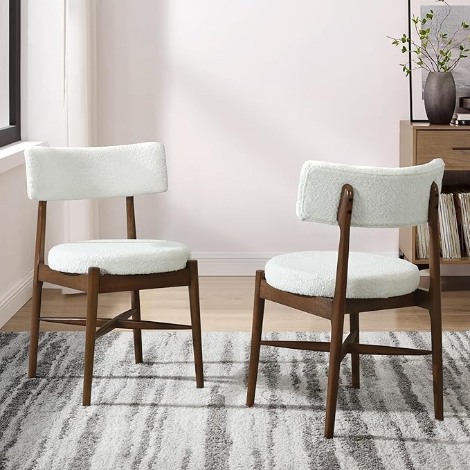 Christopher Knight Home Ebany Dining Chairs Set of 2, Boucle Kitchen Chair, Upholstered Curved Backrest Accent Chair, Rubberwood X Shaped Frame, Dining Room Chair for Cafeteria Home, Beige+Brown