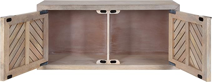 Kate and Laurel Mezzeta Decorative Coastal 2-Door Wall Cabinet, 30 x 10 x 14, Whitewash, Decorative Modern Storage Cabinet with Doors