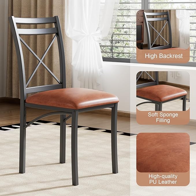 VECELO 5 Piece Dining Table Set for 4 with Chairs, Wood Grain Tabletop, Small Space, Kitchen, Breakfast Nook, Brown