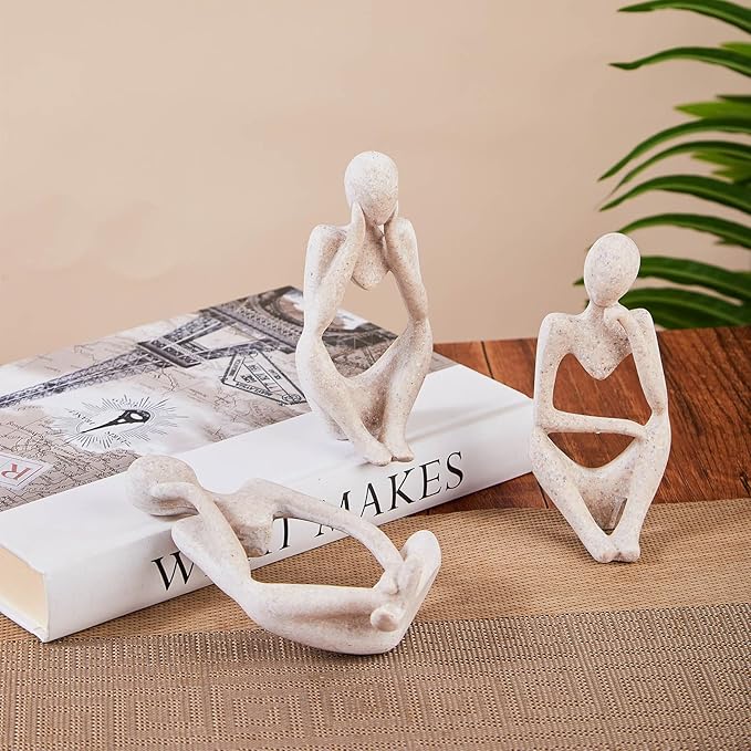 Bookshelf Decor Thinker Statue Home Office - Aesthetic Abstract Art Sculptures Coffee Table Figurine - Reading Minimalist Decorative Ornaments Objects for Coffee Table Desk Hutch Shelf Left