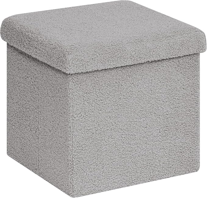 15 Inches Small Storage Ottoman - Square Ottoman with Sherpa Top,Storage Bench for Bedroom 15" D x 15" W x 15" H-Grey