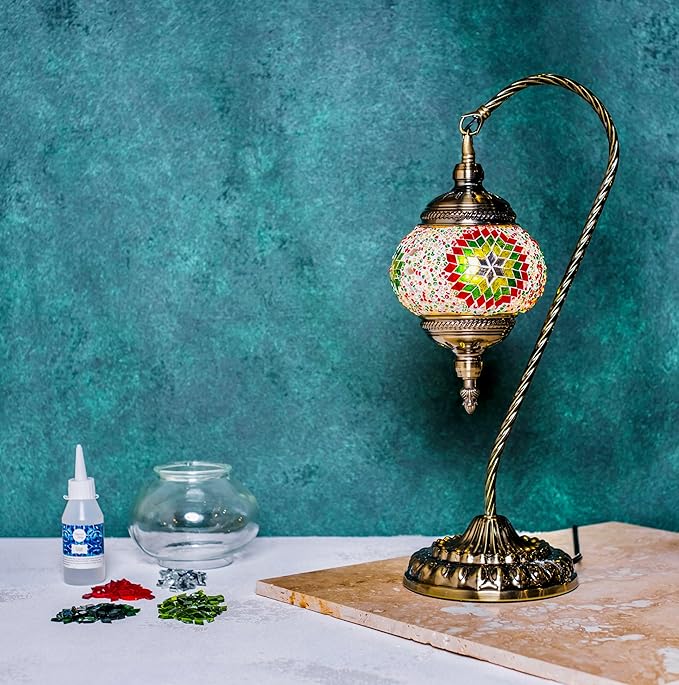 KRAFTSTORIES DIY Turkish Mosaic Lamp Craft Kit| Large Swan Neck Making Kit for Adults| Family Couple Relaxing Creative Activity Gift| Moroccan Table Lamp| Make Your Own Lamp (Christmas)