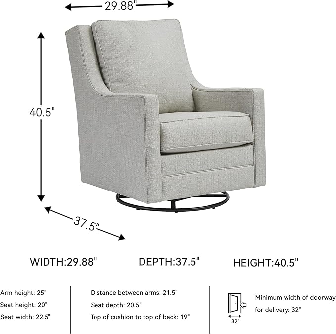 Signature Design by Ashley Kambria Contemporary Swivel Glider Nursery Accent Chair, Gray