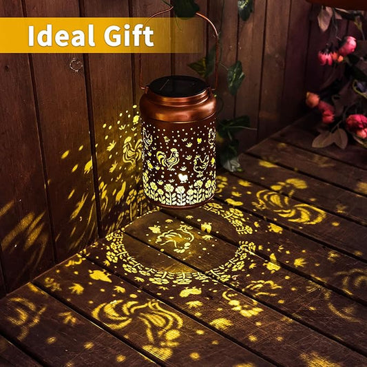 Chicken Solar Lanterns Outdoor Hanging Waterproof Solar Lights Gifts for Women Men Mom Outside Metal Decoration for Garden, Porch, Lawn,Yard, Patio, Landscape