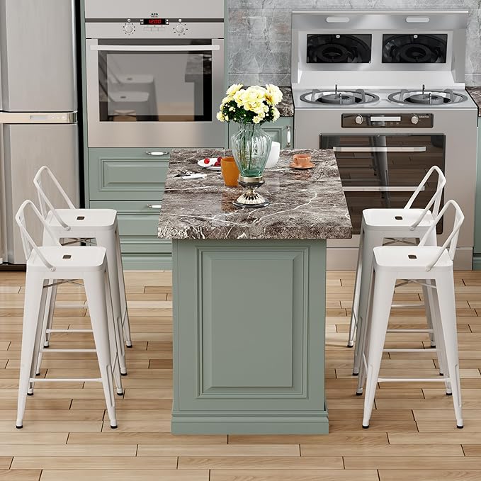 Tongli Metal Bar Stools Set of 4 Barstools Bar Height Bar Stools with Back Industrial Bar Stool Indoor Counter Stool Kitchen Island Stools Modern Bar Chair 30inch White Cream