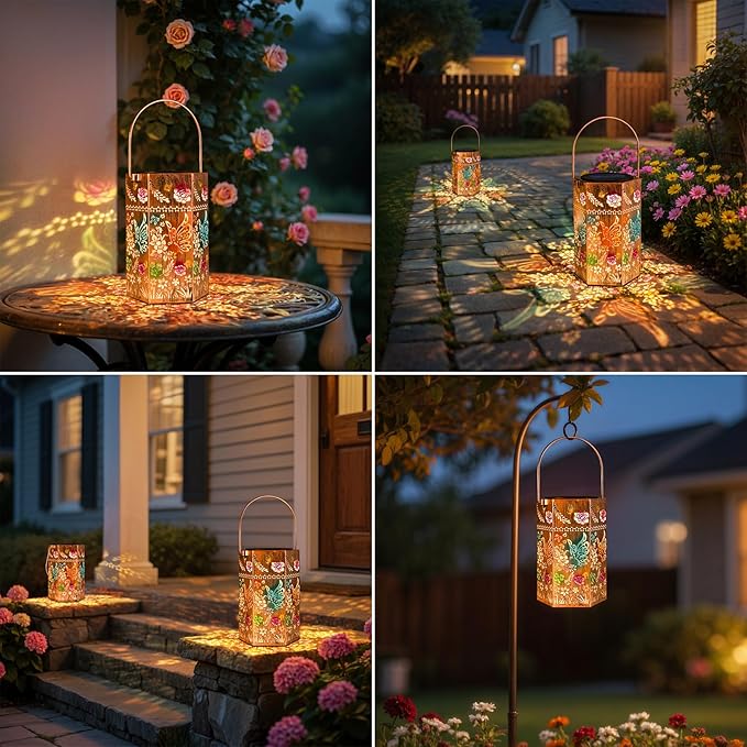 Butterfly Solar Lanterns Outdoor Waterproof - 2 Pack Outdoor/Indoor Decorative Light for Garden, Patio, Pathway Gift for Women Mom Grandma