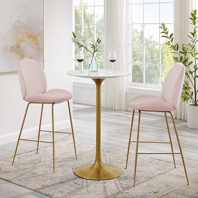 Modway Lippa 28" Mid-Century Modern Bar Table with Round White Top and Gold Pedestal Base