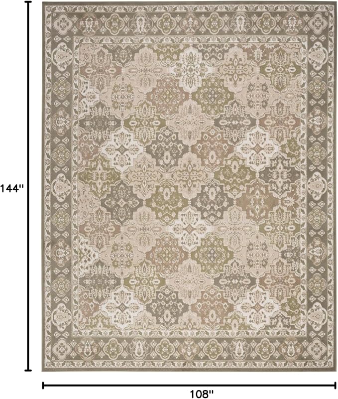 Nourison Home Grafix Green 9' x 12' Area Rug - Easy Clean, Non Shedding, Bed Room, Living Room, Dining Room, Kitchen (9' x 12')