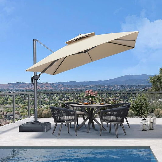 PURPLE LEAF 10 Feet Sunbrella Cantilever Umbrella Outdoor Double Top Large Offset Hanging 360° Rotation Square Umbrella for Garden Patio Deck Pool Backyard Spectrum Sand