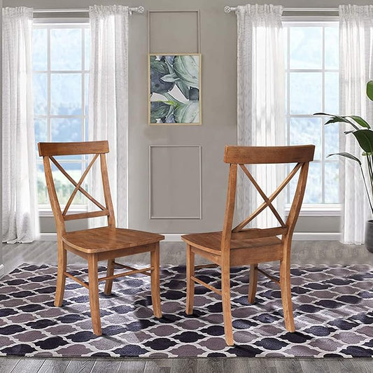 IC INTERNATIONAL CONCEPTS Set of Two Solid Wood X-Back Chairs in Distressed Oak