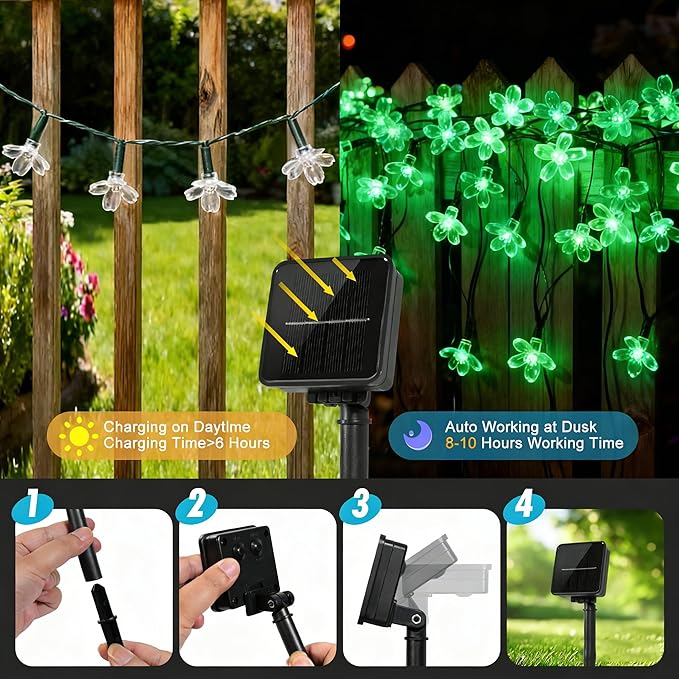2 Pack Total 52FT 120 LED Solar String Lights Outdoor Waterproof Flower Fairy Lights for Garden Fence Patio Yard Christmas Tree Lawn Wedding Party Decor, Green