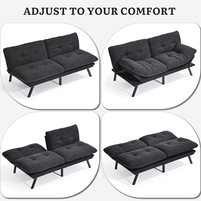 YITAHOME Convertible Futon Sofa Bed with Adjustable 3 Color Light Strip, 70" Folding Futon Set for Living Room Home Office Aprtment, Modern Futon Couch with Adjustable Backrest & Armrests, Black