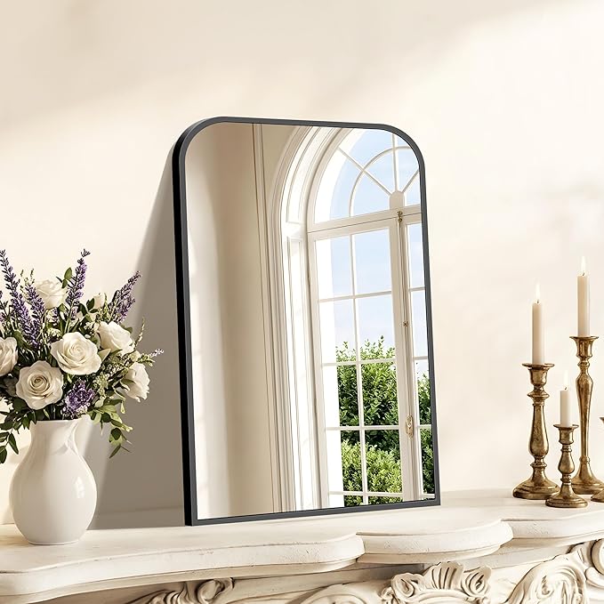 Bathroom Mirror, 16x24 inch Black Rectangle Wall Mounted Mirror with Thin Frame, Bathroom Vanity Mirrors for Over Sink, Entryway, Living Room, Bedroom