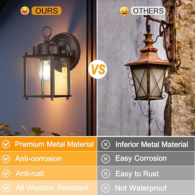Outdoor Light Fixtures Wall Mount, Exterior Front Porch Light, Waterproof Wall Lantern, Sconces Lighting, Bronze Outdoor Wall Lights with Clear Glass Shade for House, 4-Pack