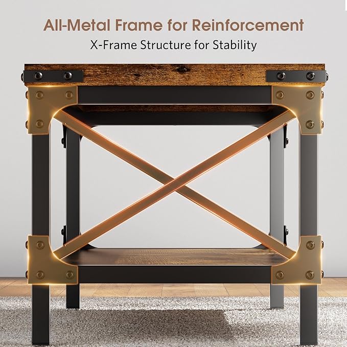 Rectangle Coffee Tables for Living Room, Wood Rectangular Coffee Table, 2 Tier Industrial Modern Center Table with Thickened Tabletop and Metal Frame, 40 inch Long (Rustic Brown)