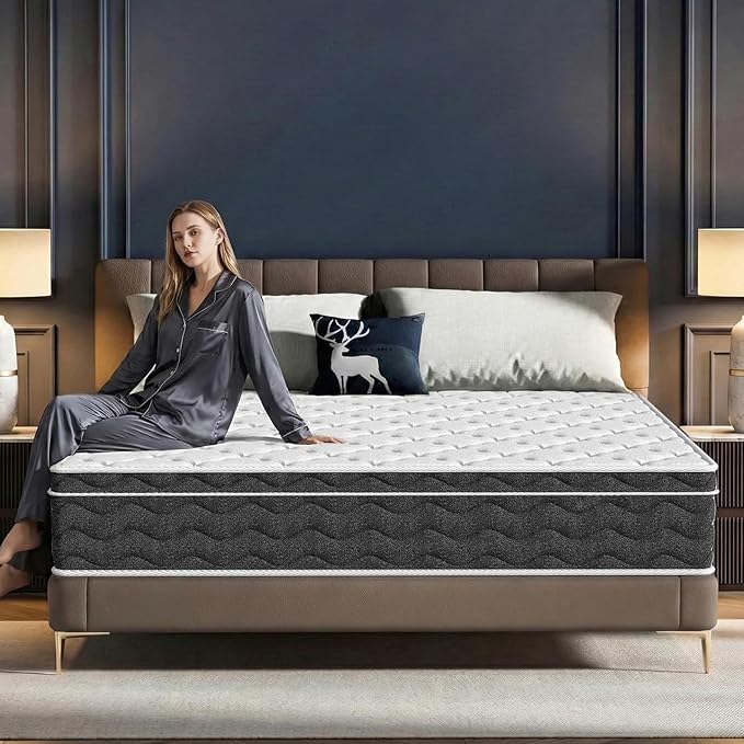 VKT King Size Mattress 14 inch, Hybrid Mattress in a Box,Individually Pocket Springs, Medium Firm Feel for Pressure Relief, Breathable Comfort, CertiPUR-USCertified