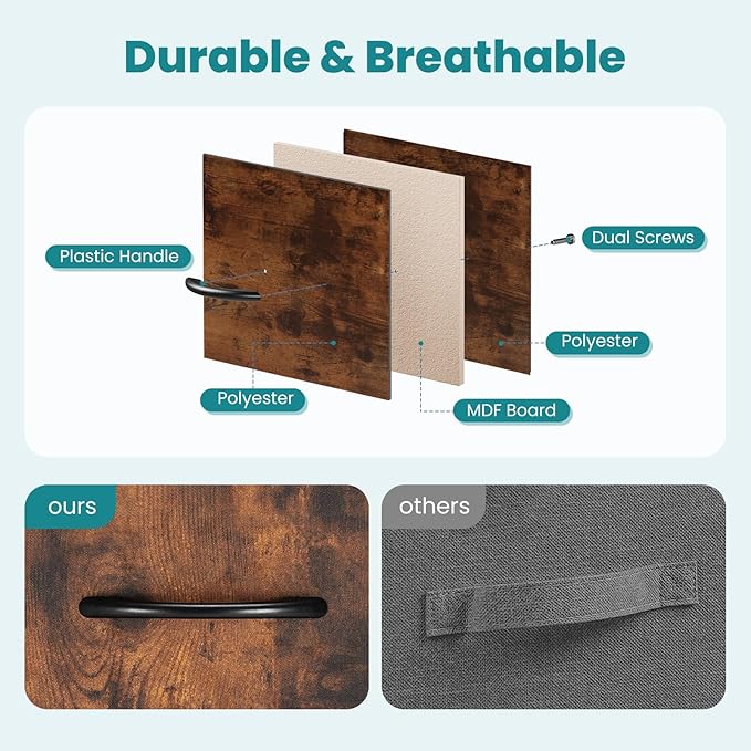 OLIXIS Dresser Nightstand for Bedroom, 7 Storage Drawers, Wide Fabric Closet Chests Organizer Tower Furniture, TV Stand with Wooden Top Frame for Clothes, Living Room, Hallway, Rust Brown