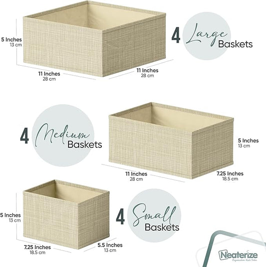 Drawer Organizer Clothes Set of 12 Beige - Dresser Organizer For Nursery, Bedroom, Closet - The Perfect Baby Clothes Organizers and Storage & General Nursery Organization or Dresser Drawer Organizers
