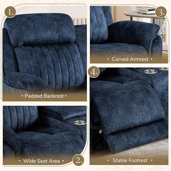 Power Reclining Loveseat with Zero Gravity, Adjustable Headrest, Power Reclining Loveseat with Console, USB/Type-C Ports, Electric 2-Seat Recliner Couch for Living Room(Blue, Loveseat)