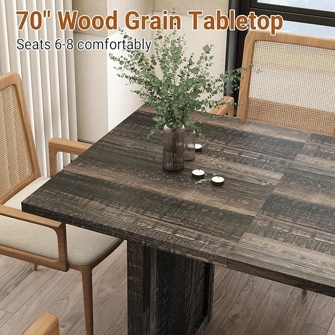 Rovibek 70.87" Wooden Dining Table for 6-8 People - Farmhouse Rectangular Kitchen Table, Rustic Grey Dining Room Furniture for Restaurant & Living Room