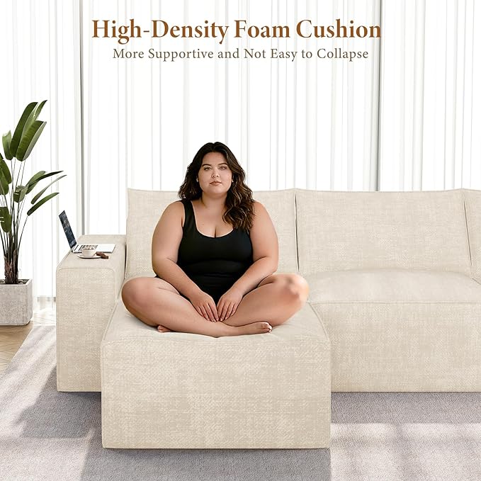 Vesgantti 143.7" Oversized Boneless Couch, Modern 7 Seater Modular Sectional Sofa with Deep Seat, Convertible Chenille Cloud Couches for Living Room, No Assembly Required, Beige