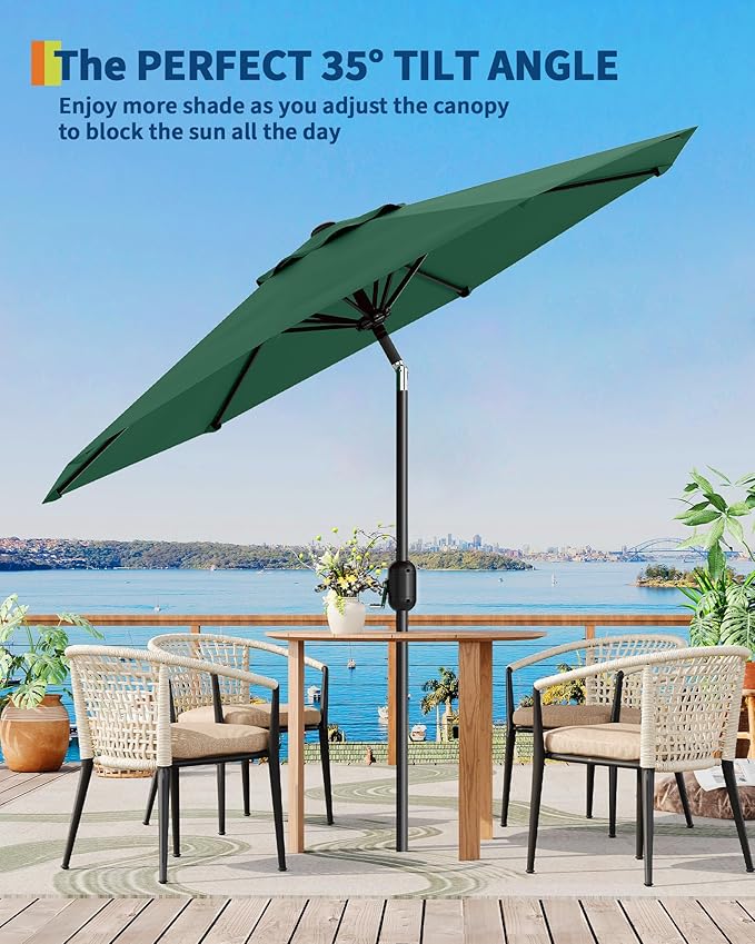 GarveeLife Outdoor Patio Umbrella, Table Market Umbrella with Push Button Tilt and Crank, 8 Sturdy Ribs UV Protection Waterproof for Garden, Deck, Backyard, Pool