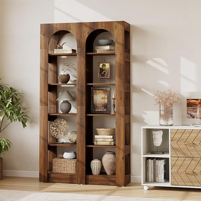 LITTLE TREE 5-Tier Wooden Bookshelves and Bookcases, Free-Standing Display Storage Shelves, 70.87 Inch Tall Furniture for Home Office, Living Room, Bed Room, Brown