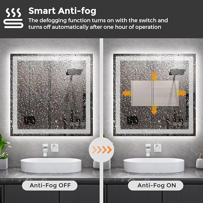Simple Deluxe LED Bathroom Mirror 36x36 Inch Tempered Glass - Frameless LED Backlit Lighted Mirror for Bathroom Vanity with Anti-Fog, 3 Colors Dimmable, Memory Function, Wall-Mounted