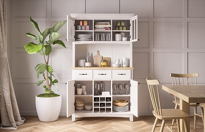 Homestyles Buffet of Buffets Off-White Server with Hutch and Natural Wood Top