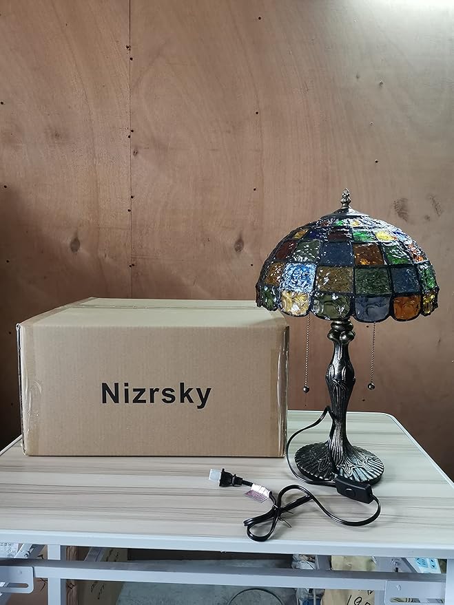 Tiffany Lamp Crystal Square Style,Stained Glass Table Lamp 12" Vintage Living Room Office Bedroom Bedside Reading Lamp,Handmade Tiffany Desk Light -Decorate Gift (2 LED Bulb Included)
