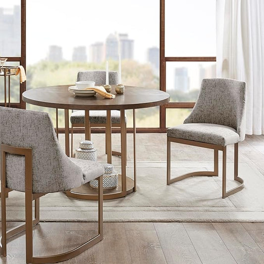 Madison Park Bryce Parsons Upholstered Accent Dining Chairs Set of 2, Padded Seat with Cushion, Antique Gold Metal Frame Back and Sled Leg, Contemporary Modern Chic for Kitchen, Grey